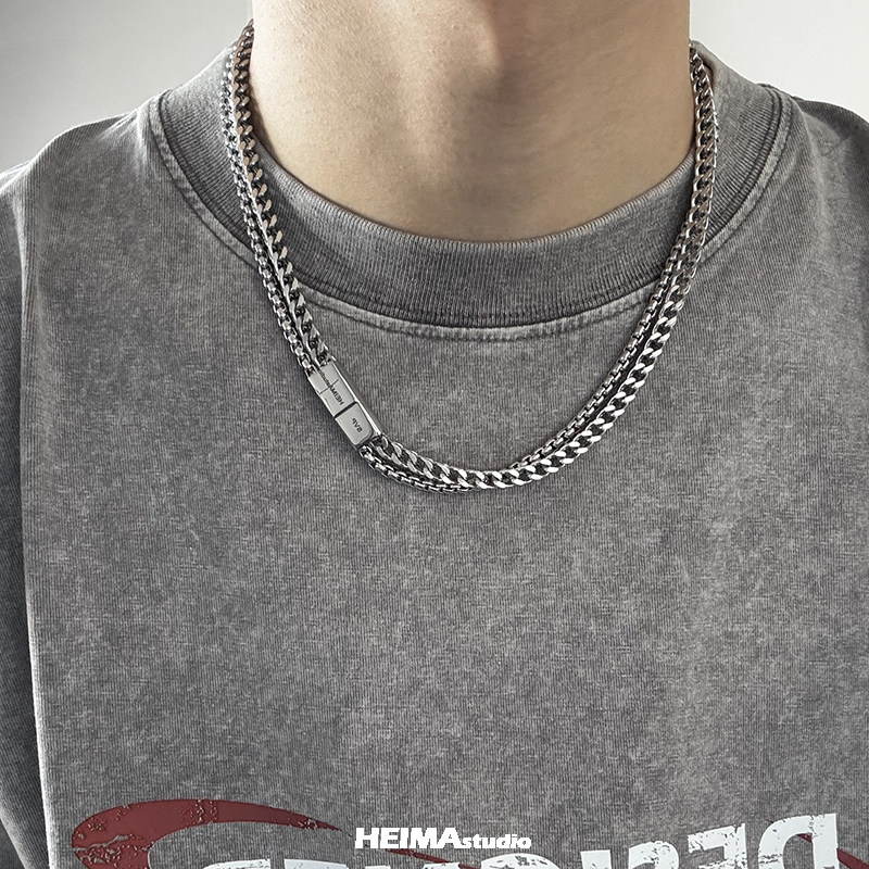 Cuban Link Chain 12Mm - Hip-Hopไทเทเนียมเหล็กคู่สร้อยคอCubanสําหรับMan Retro Simpleไม่มีClavicleเสื้อกันหนาวChoker Streetเครื่องประดับขายส่ง