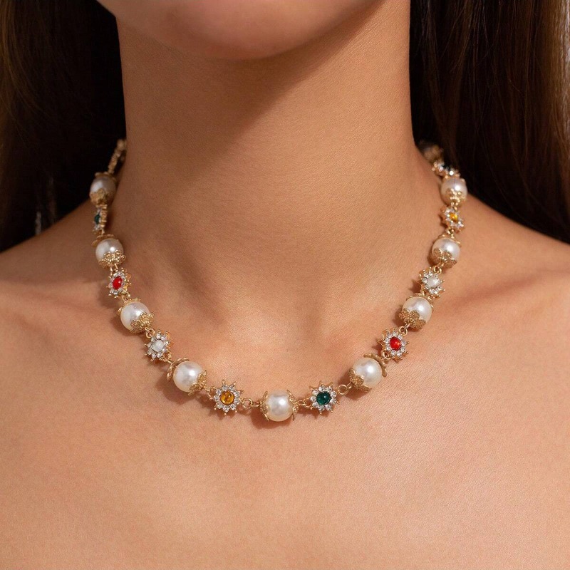 Pearl Choker Necklace Vintage - สร้อยคอไข่มุกวินเทจ Ingemark สำหรับผู้หญิง สร้อยคอเจ้าสาวสไตล์โกธิคประดับคริสตัล สำหรับงานปาร์ตี้ ของขวัญเครื่องประดับใหม่