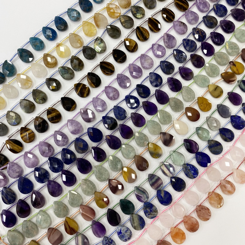 Crystal Pendant Necklace Natural Stone - ลูกปัดคริสตัลธรรมชาติทรงหยดน้ำขนาด 13x18 มม. หลายเหลี่ยม อะพาไทต์ บลูลาพิส