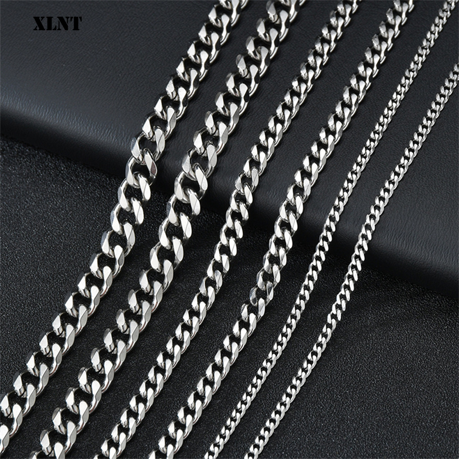 Cuban Link Chain 12Mm - 3/5/7/9/11 มม.เงินสร้อยคอสแตนเลส Cuban Link Chain สําหรับบุรุษสตรี