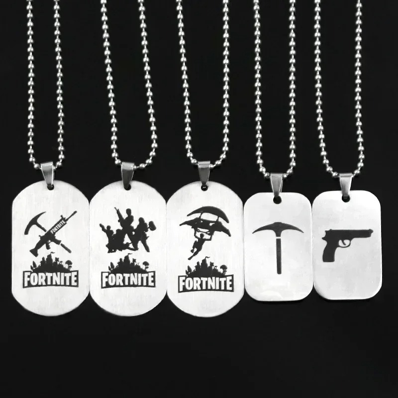 Anime Pendant Necklace - สร้อยคออนิเมะเกม Fortnite สร้อยคอสแตนเลสพร้อมจี้ห้อย งานโลหะประดิษฐ์ จี้แฟชั่น ของตกแต่ง