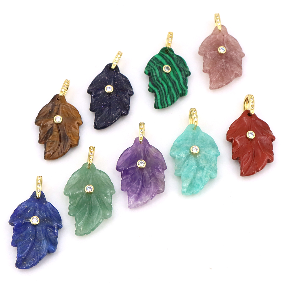 จี้ห้อยรูปใบไม้จากอัญมณีธรรมชา - Crystal Pendant Necklace Natural Stone บทวิจารณ์และราคา