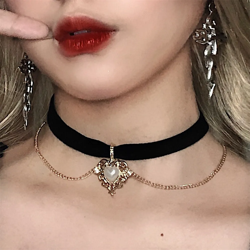สร้อยคอโชกเกอร์โซ่กำมะหยี่แนวว - Pearl Choker Necklace Vintage บทวิจารณ์และราคา