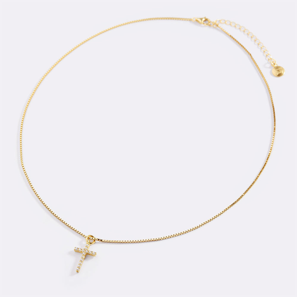 สร้อยคอรูปกางเขนประดับเพชรแบบฝ - Cross Pendant Necklace Gold บทวิจารณ์และราคา