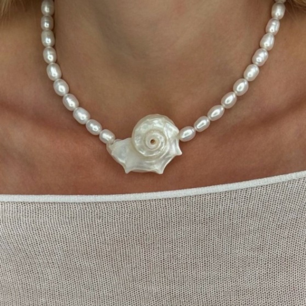 สร้อยคอจี้เปลือกหอยธรรมชาติสไต - Pearl Choker Necklace Vintage บทวิจารณ์และราคา
