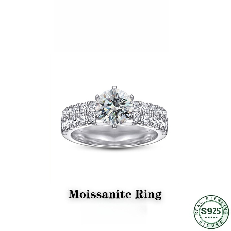 แหวนเพชรโมอิสซาไนท์เงินแท้ 100 - Moissanite Engagement Ring 1 Carat บทวิจารณ์และราคา