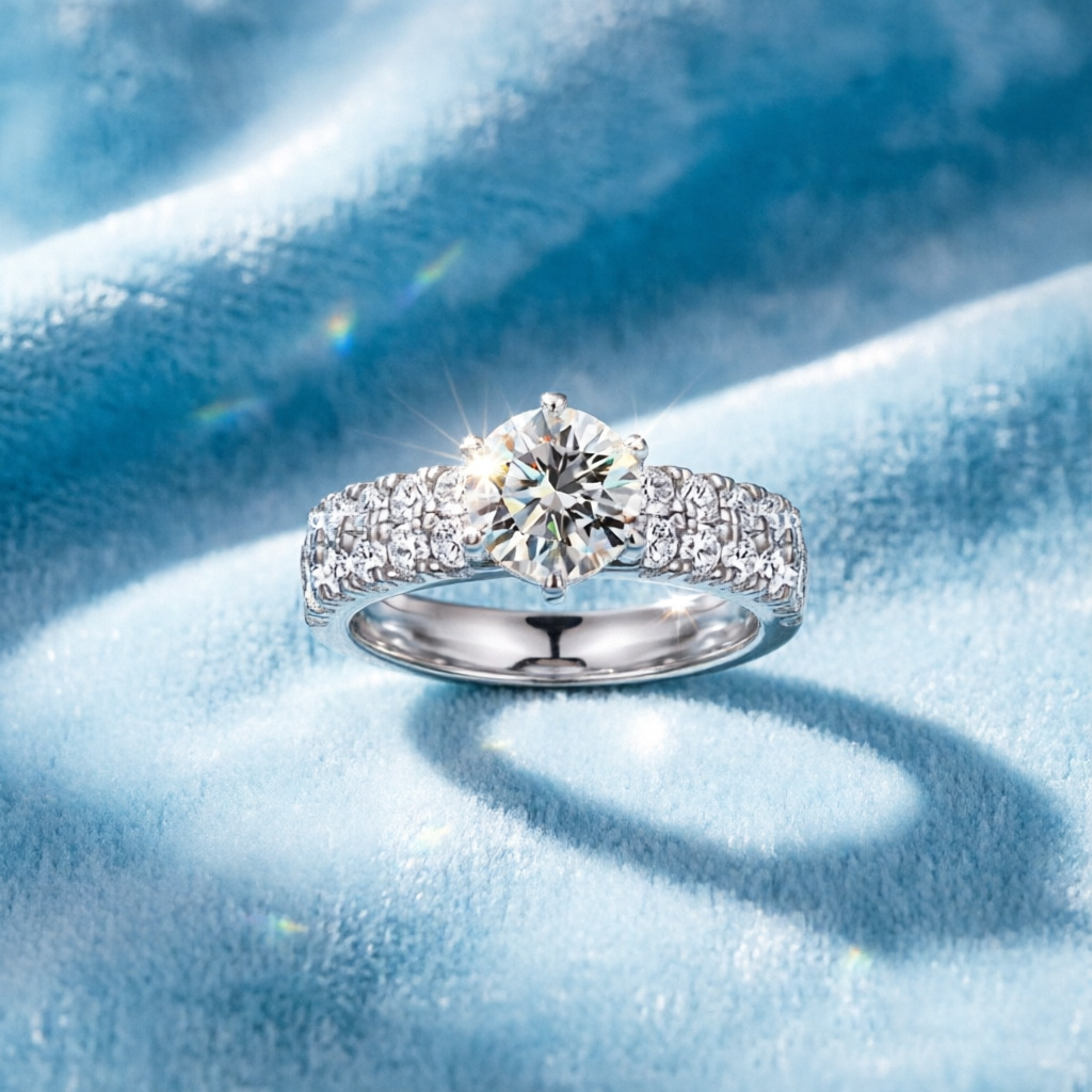 แหวนเพชรโมอิสซาไนท์เงินแท้ 100 - Moissanite Engagement Ring 1 Carat บทวิจารณ์และราคา