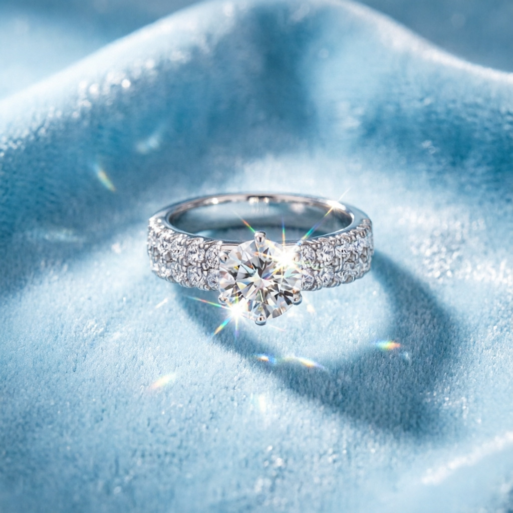 แหวนเพชรโมอิสซาไนท์เงินแท้ 100 - Moissanite Engagement Ring 1 Carat บทวิจารณ์และราคา