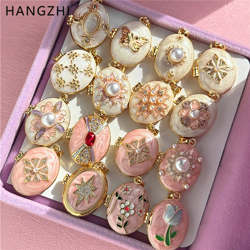 สร้อยคอจี้รูปวงรีลายดอกไม้สีชม - Heart Locket Necklace Photo บทวิจารณ์และราคา